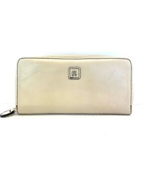 Etienne Aigner Cream Zip-Around Leather Wallet with Silver Accent